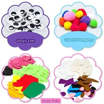 WATINC 6Pcs Hand Puppet Making Kit, Art Craft Felt Sock Puppet Toys, Creative DIY Make Your Own Pomp...