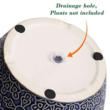 DeeCoo 2 Pack Ceramic Plant Pots Indoor, Flower Pot Set 5.5 + 6.5 Inch, Blue Planters for Plants, Clay with Drainage Hole Snake Orchid, Succulent, Cactus - Outdoor Garden