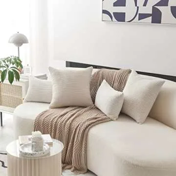 Home Brilliant 24x24 Pillow Covers Set of 2 Striped Velvet Corduroy Euro Throw Pillow Sham Large Cushion Covers for Chair Spring Decor, 24 x 24 inch, Cream Cheese