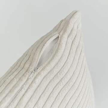 Home Brilliant 24x24 Pillow Covers Set of 2 Striped Velvet Corduroy Euro Throw Pillow Sham Large Cushion Covers for Chair Spring Decor, 24 x 24 inch, Cream Cheese