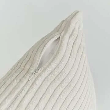 Home Brilliant 24x24 Pillow Covers Set of 2 Striped Velvet Corduroy Euro Throw Pillow Sham Large Cushion Covers for Chair Spring Decor, 24 x 24 inch, Cream Cheese