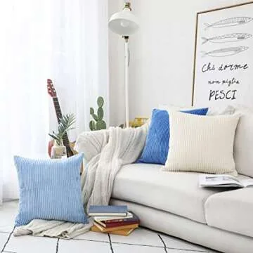 Home Brilliant 24x24 Pillow Covers Set of 2 Striped Velvet Corduroy Euro Throw Pillow Sham Large Cushion Covers for Chair Spring Decor, 24 x 24 inch, Cream Cheese