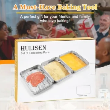 HULISEN Breading Pans: Set of 3 Stainless Steel Prep Trays
