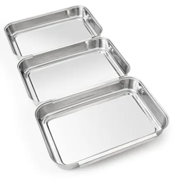 HULISEN Breading Pans: Set of 3 Stainless Steel Prep Trays