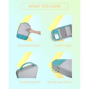 BAGSMART 6 Set Compression Packing Cubes for Travel, Lightweight Vacation Travel Essentials, Travel Accessories for Suitcase Organizer Bags Set, Durable Luggage Organizer Travel Bags