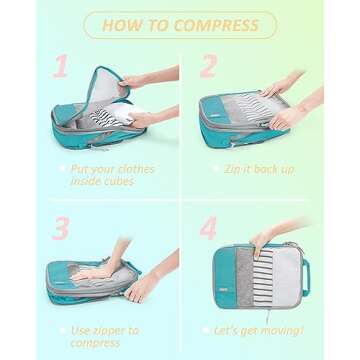 BAGSMART 6 Set Compression Packing Cubes for Travel, Lightweight Vacation Travel Essentials, Travel Accessories for Suitcase Organizer Bags Set, Durable Luggage Organizer Travel Bags