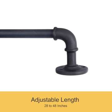 Kenney Adler Indoor/Outdoor Black Curtain Rod, Adjustable Curtain Rod for Windows 28 to 48 Inches, Outdoor Curtain Rod for Patio, Textured Pipe Industrial Curtain Rod