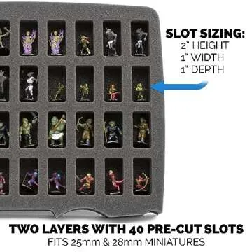 CASEMATIX Miniature Storage Hard Shell Figure Case - 80 Slot Figurine Minature Carrying Case with Customizable Foam Layer for Large Miniatures Compatible with Warhammer 40k, DnD & More!
