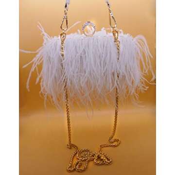 QEBURI Women's Ostrich Feather Evening Clutch - Elegant Accessory