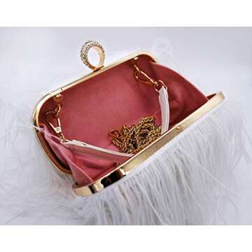 QEBURI Women's Ostrich Feather Evening Clutch - Elegant Accessory