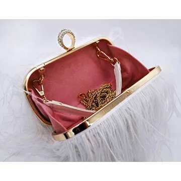 QEBURI Women's Ostrich Feather Evening Clutch - Elegant Accessory