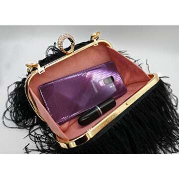 QEBURI Women's Ostrich Feather Evening Clutch - Elegant Accessory
