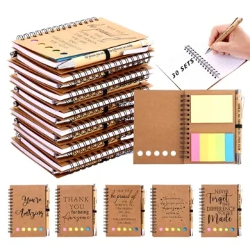 30 Sets Inspirational Spiral Notebook & Motivational Bamboo Pen