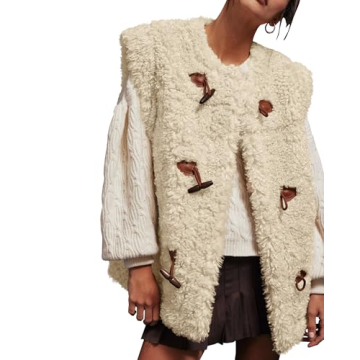 Locachy Women's Casual Faux Fur Vest Warm Toggle Closures Sleeveless Outerwear Vest Apricot S
