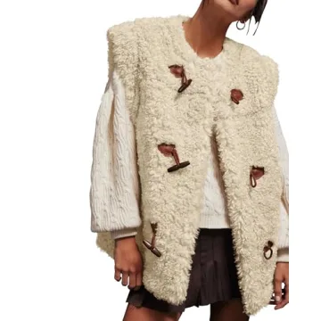 Locachy Women's Casual Faux Fur Vest Warm Toggle Closures Sleeveless Outerwear Vest Apricot S