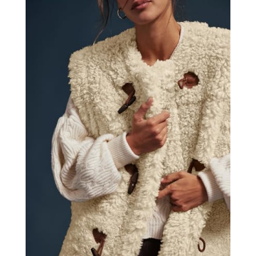 Locachy Women's Casual Faux Fur Vest Warm Toggle Closures Sleeveless Outerwear Vest Apricot S