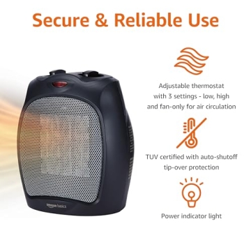 Compact Amazon Basics Ceramic Space Heater for Indoor Use