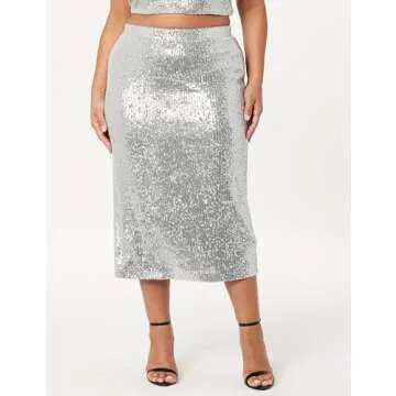Stunning Bianca Sequin Midi Skirt by The Drop - Plus Size