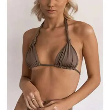 Cute Bikini Swimsuit for Women - Cheeky Two Piece Swimsuit Sexy Swimwear Halter String Triangle Bikini Sets Coffee L