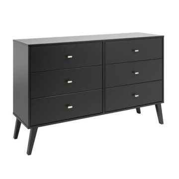 Prepac Milo Mid-Century Modern 6 Drawer Double Dresser for Bedroom