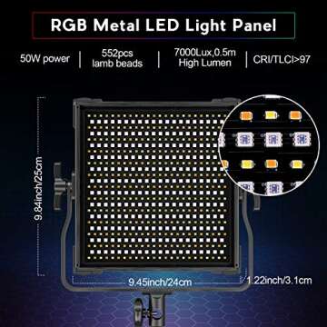 Switti RGB Video Light, 50W Full Color Photography Lights, LED Video Panel Light, 552 pcs LEDs/CRI >...