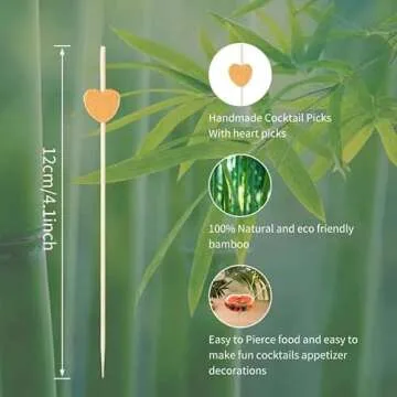 200 Pcs Heart Shaped Cocktail Picks 4.7 Inch Gold Heart Toothpicks for Appetizers, Bamboo Cocktail Sticks Skewers for Vlentines Day Drinks, Charcuterie Sticks, Wedding Heart Decorations Party Supplies