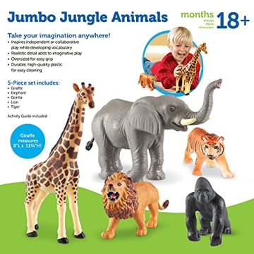 Learning Resources Jumbo Jungle Animals for Kids, 5 Pieces