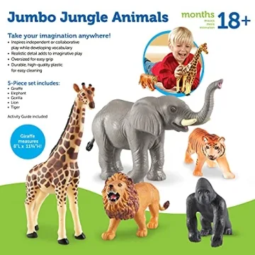 Learning Resources Jumbo Jungle Animals for Kids, 5 Pieces