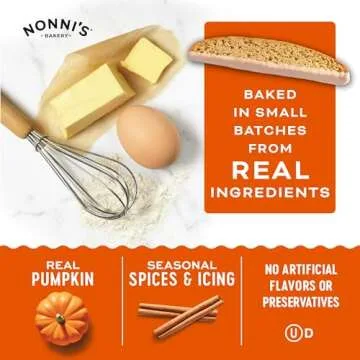 Nonni's Pumpkin Spice Biscotti - Pumpkin Cookies - Pumpkin Biscotti w/Blend of Spices & Dipped in Cinnamon Icing - Individually Wrapped Pumpkin Spice Cookies - Kosher Coffee Cookies - 6.88 oz
