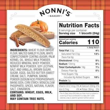 Nonni's Pumpkin Spice Biscotti - Pumpkin Cookies - Pumpkin Biscotti w/Blend of Spices & Dipped in Cinnamon Icing - Individually Wrapped Pumpkin Spice Cookies - Kosher Coffee Cookies - 6.88 oz