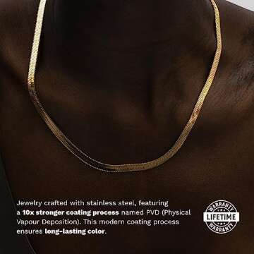 Hey Harper Nassau Necklace & Nassau Bracelet Bundle - Waterproof Stainless Steel 14k Golden - Perfec...