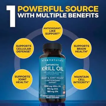 Viva Naturals Antarctic Krill Oil Omega 3 Supplements 1250 mg - DHA EPA Omega-3 & Astaxanthin Concentration for Joint Health, No Fish Burp - 60 Omega 3 Krill Oil Capsules