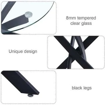 NIERN Round Tempered Glass Dining Table for 2-4 with Metal Legs, 35.5 in Modern Small Kitchen Table for Kitchen Dining Room (Black)