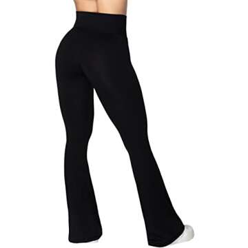 Sunzel Flare Leggings, Crossover Yoga Pants for Women with Tummy Control, High-Waisted and Wide Leg Black