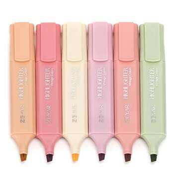 ZEYAR Highlighter Pen, vintage colors- Romantic Chisel Tip, Water Based, Quick Dry, No Bleed, for Bi...