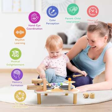 SehrKlug Drum Set for Toddlers 1-3, Baby Musical Instruments Wooden Toys Xylophone for Toddlers, 9 in 1 Kids Drum Set Montessori Learning Toys for Ages 2-4