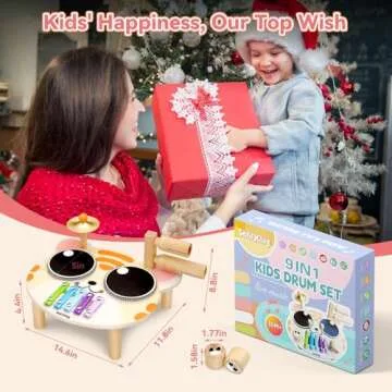 SehrKlug Drum Set for Toddlers 1-3, Baby Musical Instruments Wooden Toys Xylophone for Toddlers, 9 in 1 Kids Drum Set Montessori Learning Toys for Ages 2-4