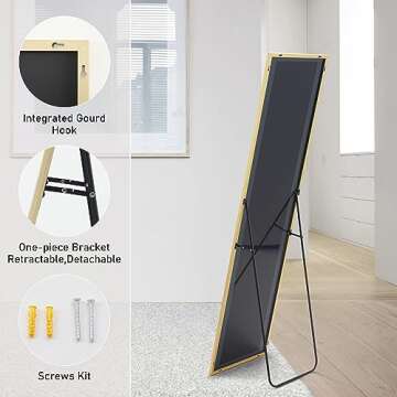 Sweetcrispy Full Length Mirror 59"x16" Full Body Floor Mirror Standing Hanging or Leaning Wall, Wall-Mounted Mirror with Stand Aluminum Alloy Thin Frame for Bedroom Cloakroom Living Room,Gold