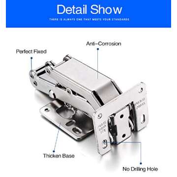 170 Degree Hinges Frameless Cabinet Door Hinges Hidden Hydraulic Adjustable Mounting Hinges Soft Closing Stainless Steel Buffer Damping Wardrobe, 1 Pair (Full Coverage) (1 Pair)