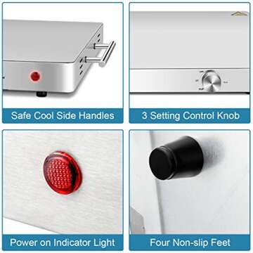 Giantex Electric Warming Tray Large 21''x16'' Surface, Stainless Steel Hot Plate with Adjustable Temperature Control, Cool Touch Handles, Food Warmer Buffets Server for Party Events Dinner
