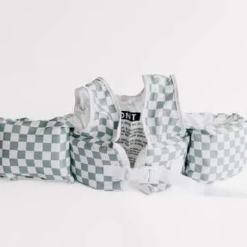 Ava + Oliver Toddler Swim Vest - Toddler Floaties Jacket & Water Wings for Boys & Girls - Durable & Adjustable Fit - Secure & Comfortable Kids Puddle Jumper for Pools, Beaches & Lakes (Sage Checker)