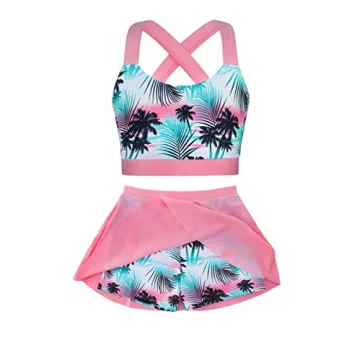 Cutemile Girl's Hawaiian Tropical 2pc Bathing Suit Size 8 Fashion Palm Tree Tankini Summer Swimwear ...