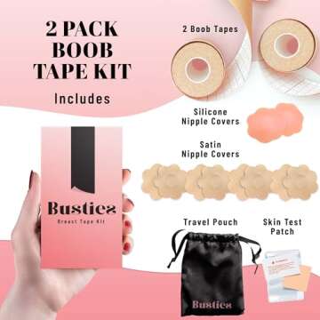 BUSTIES Boob Tape Kit (13pcs), Easy to Use (Universal Fit), 2 Pack Boobytape for Breast Lift, Bob Ta...