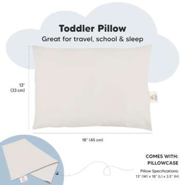 Toddler Pillow with Pillowcase - 13x18 My Little Dreamy Kids Travel Bed Pillows for Sleeping, Organic Cotton Small Pillowcase, Soft & Breathable, Machine Washable, Toddlers 2-5 Years Old (Clay)