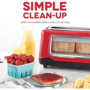 DASH Clear View Toaster - Compact Design with 7 Browning Levels & Clear-View Window, Extra-Wide Slot Large Toaster, 1-Touch Defrost, Reheat & Bagel Functions - Easy Clean Up Crumb Tray (Red)