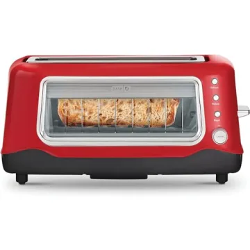DASH Clear View Toaster - Compact Design with 7 Browning Levels & Clear-View Window, Extra-Wide Slot Large Toaster, 1-Touch Defrost, Reheat & Bagel Functions - Easy Clean Up Crumb Tray (Red)