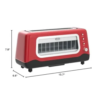 DASH Clear View Toaster - Compact Design with 7 Browning Levels & Clear-View Window, Extra-Wide Slot Large Toaster, 1-Touch Defrost, Reheat & Bagel Functions - Easy Clean Up Crumb Tray (Red)