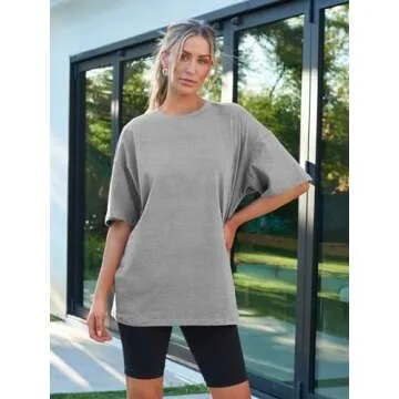 Trendy Queen Womens Oversized Summer T Shirts Business Casual Dressy Tops Beach Vacation Clothes Spring Fashion 2025 Grey S