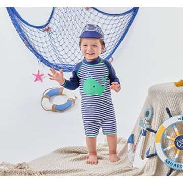 3-6 Months Swimsuit Boys Whale Sunsuits One Piece Swimwear with Sun Hat UPF 50+ Sun Protection Bathing Suits