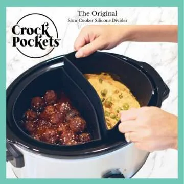 CROCKPOCKETS® 6-Quart Slow Cooker 2 Pc. Dividers Set, Reusable Silicone Inserts, Non-Stick and Leak Resistant, BPA Free, Dishwasher Safe + FREE COOKBOOK